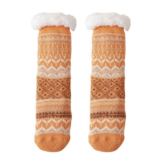 1 Pair Women Winter Socks Lamb Velvet Floor Socks Retro Ethnic Style Autumn Winter Calf Socks Daily Wear
