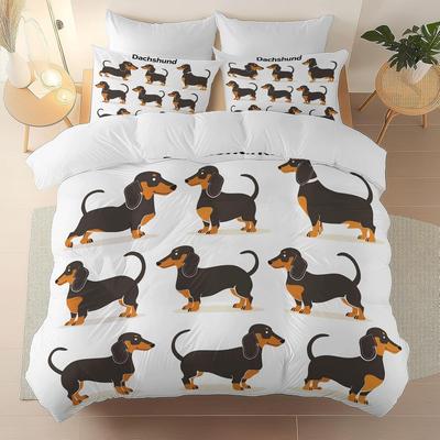 Cute Colorful Dog Duvet Cover Set, Dachshund Dog Bedding Set, Cartoon Polyester Quilt Cover, Pet Dog Home Textiles King Queen