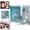 4pcs Christmas Shower Curtain And Toilet Cushion Set Cover Mat For Festive Bathroom Decor