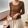 autumn and winter new low round neck long-sleeved slim-fit jumper stacked with simple solid color bottoming shirt top women