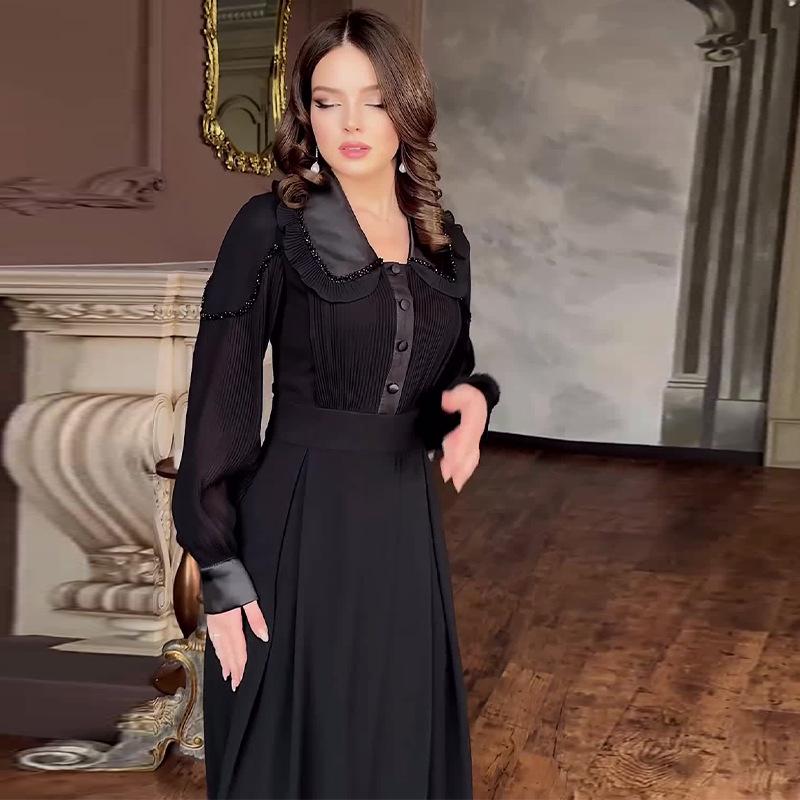 2024 Herbst Damen Einfarbiges Hochtailliertes Schlankheitskleid mit Umlegekragen - Royal Sister Stil