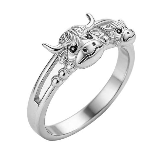 

Highland Cow Ring for Women Silver Plated Lightweight Alloy Adjustable Vintage Oxidation Treatment Cute B