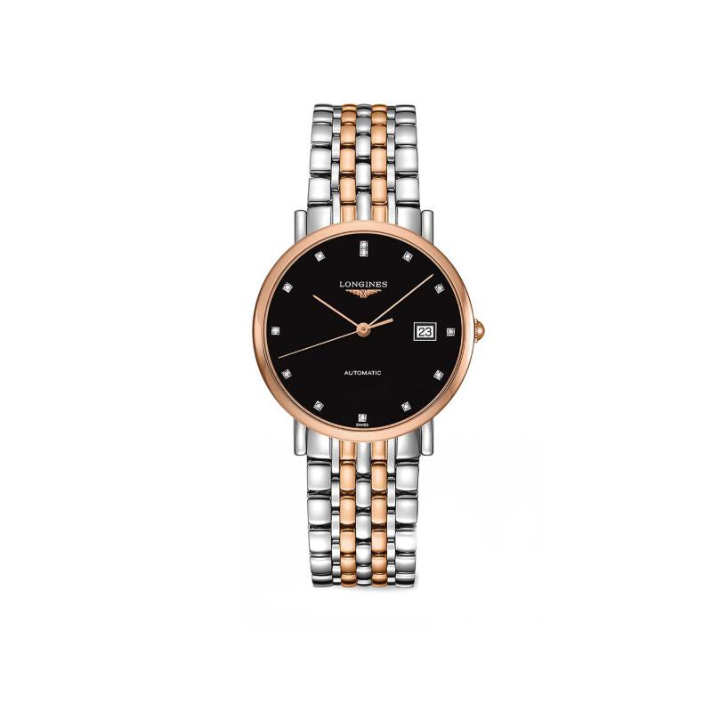 Longines Automatik mechanisches Uhrwerk 30 Meter wasserdicht Herrenuhr Schweizer Uhr 37mm schwarzes Zifferblatt Edelstahl 18 Karat Roségold-Armband L48105577