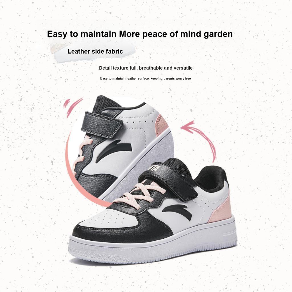 Anta Fashionable Comfortable Wear-Resistant Lightweight Shock-Absorbing Non-Slip Low-Top Kids Skate Shoes Kids sneaker White Black Pink A22448088-1