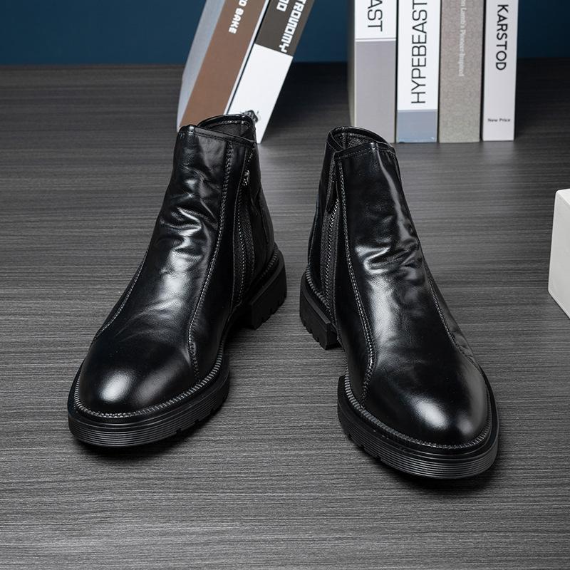 Leather Boots Men's Autumn Leather Trend Fashion Chelsea Men's Boots High Top Platform Zipper Large Size Fashion Martin Boots