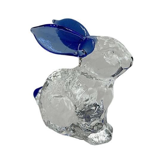 Faux Crystal Easter Bunny Figurine Handmade Clear Glass Rabbit Statue Miniature Animal Sculpture