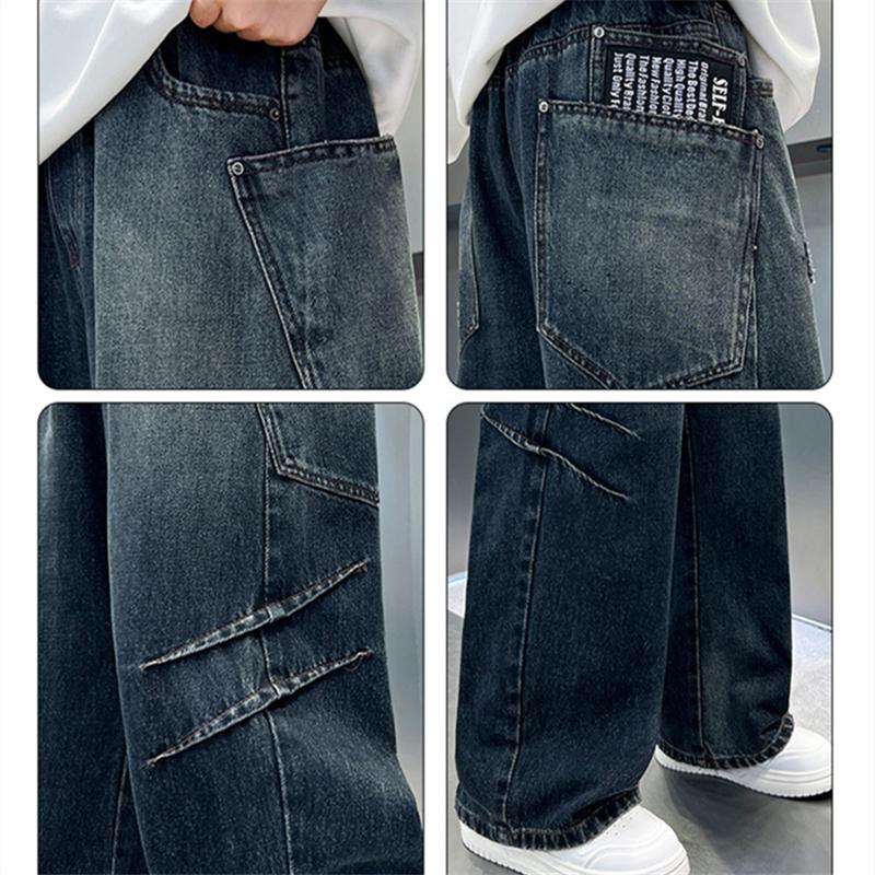 Autumn Teens Children Handsome Straight Leg Jeans for Boys Loose Wide-leg Pants Kids Stylish Trendy Trousers