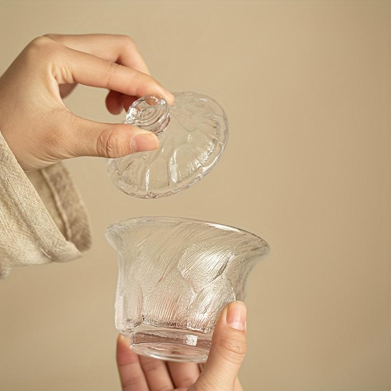1pc Thickened Glass Tea Set Glass Ice-covered Bowl Household Kung Fu Tea Cup Tea Infuser For Home Restaurant Hotel Office Tea Accessories Gift For Tea