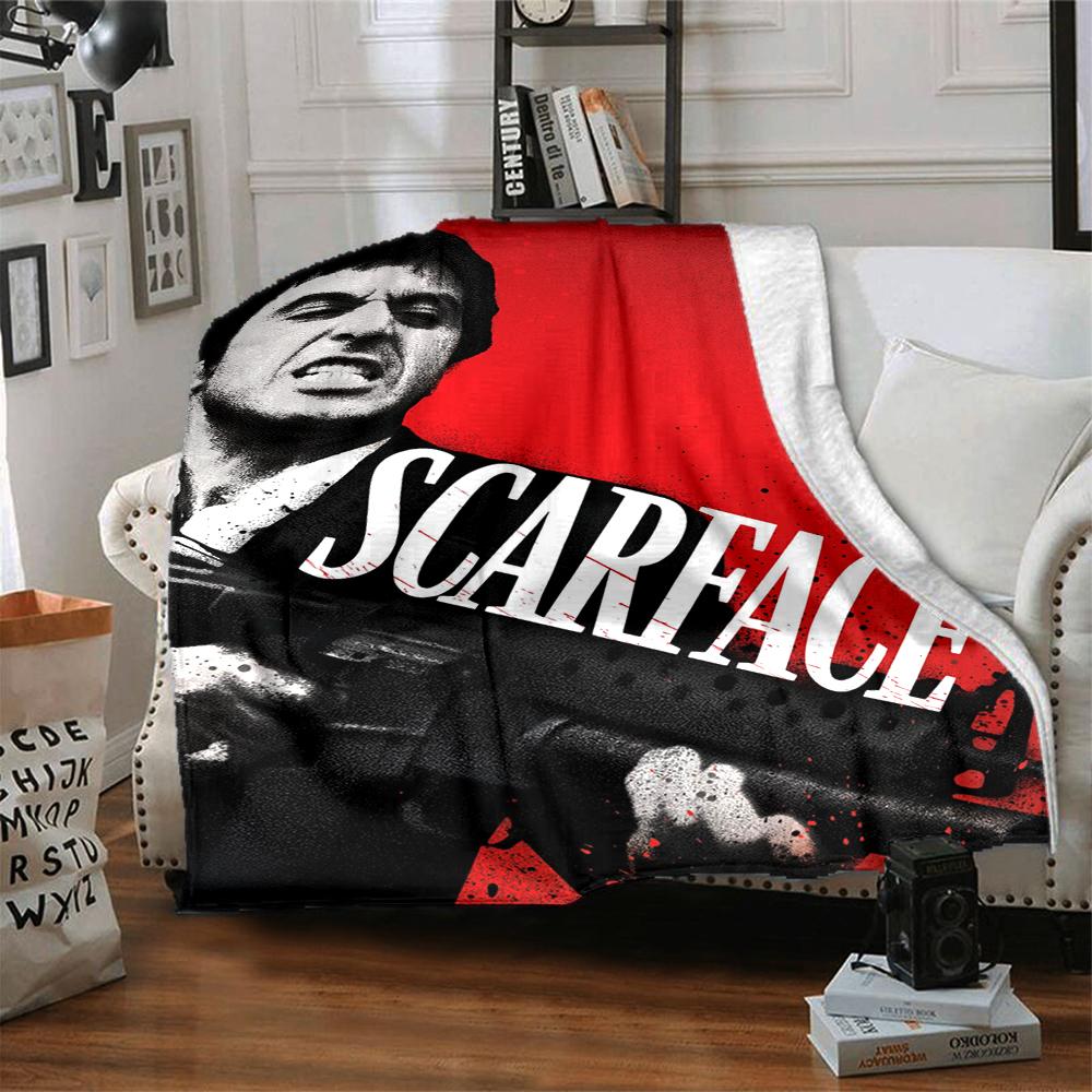 1Pc Scarface Power Violence Flannel Blanket, Soft And Comfortable, Casual Warm, Camping Travel, Christmas, Halloween Xmas Gift L1381