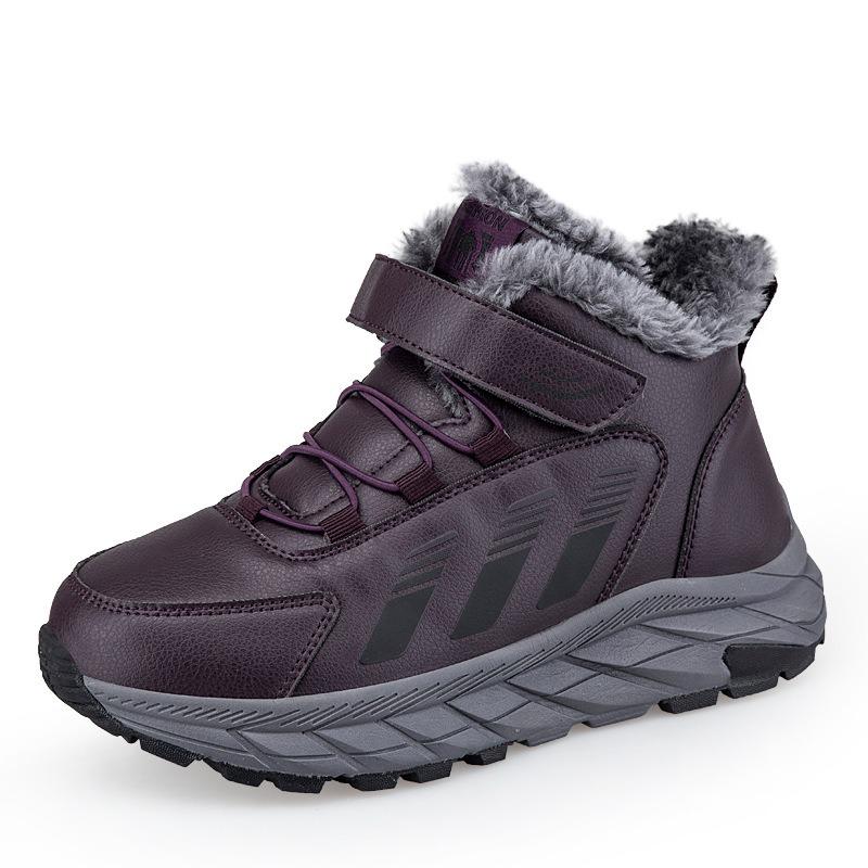 Winter high-top cotton shoes men's shoes fleece thickened walking shoes leather upper elderly shoes warm snow boots women