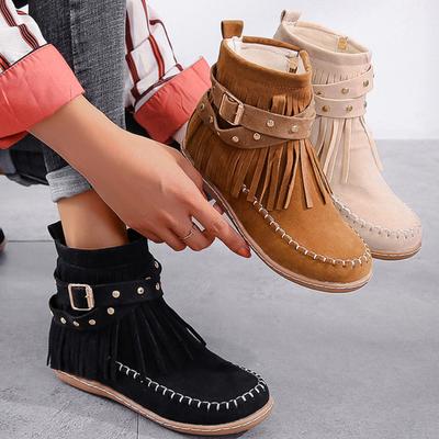 Women Comfortable Zip Tassels Ankle Boots Women Designer Retro Outdoor Flat Short Boots Spring Autumn  New Shoes for Women