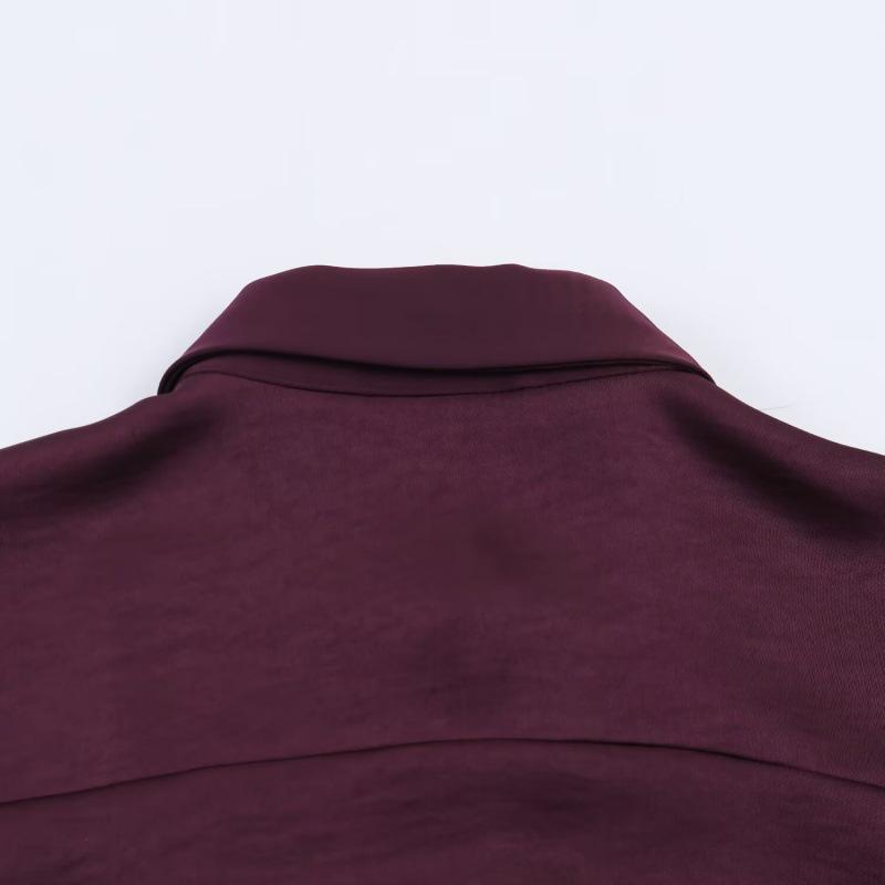 European American 2025 Winter Fashion Casual Silk Satin Balloon Fit Shirt