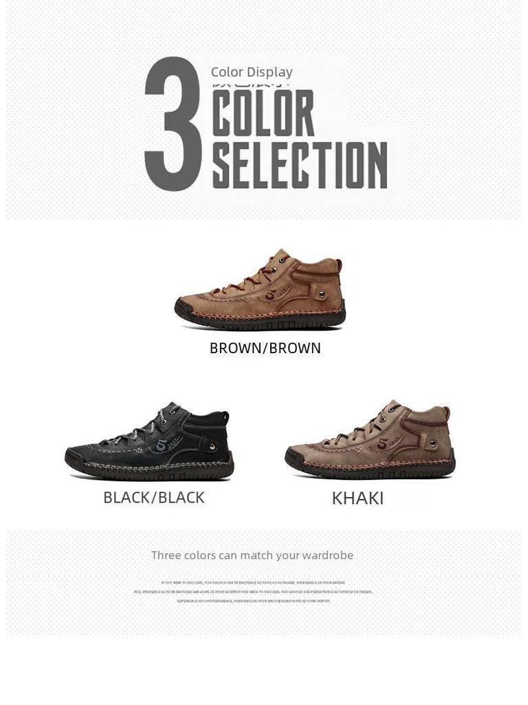 Herren-High-Top-Martin-Stiefel mit Reißverschluss an der Spitze und Samtfutter – handgenähte Kurzstiefel für den Outdoor-Einsatz in großen Größen.