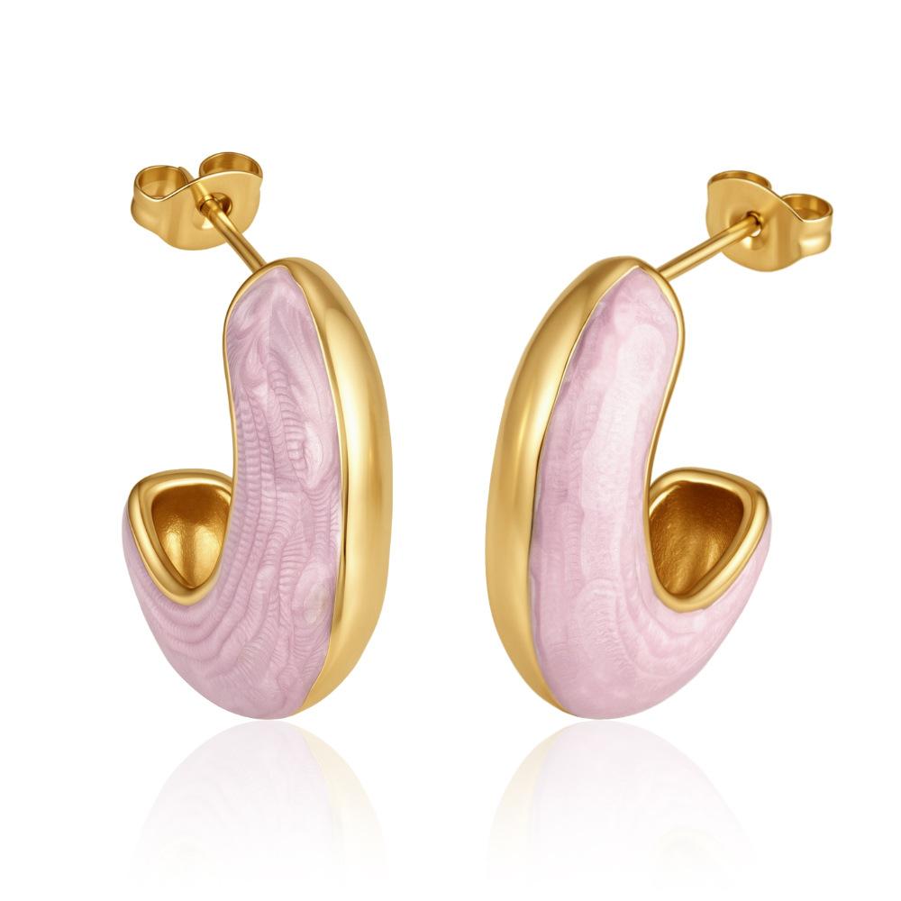 Fashion oiled stainless steel earrings women's light luxury high-end sense versatile 18K stud earrings trendy earrings