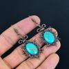 Blue Copper Turquoise Handmade Gemstone Earrings, 999 Copper Wire Wrapped Earrings Antique Jewelry, For Engagement Gift