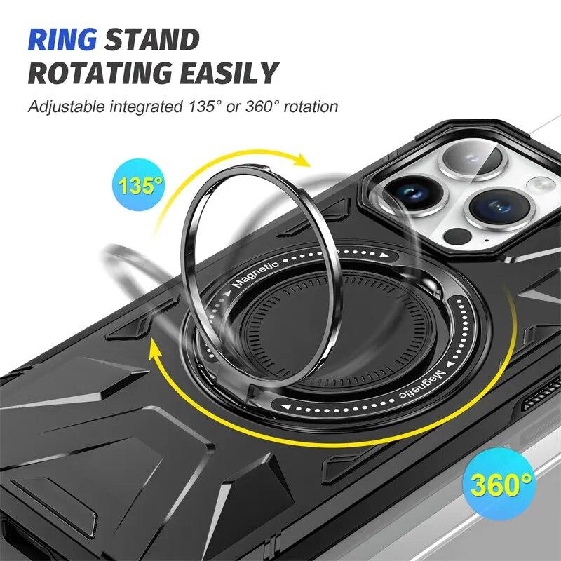 Neue Top Qualität Ring Ständer Halter Fall Für iPhone 15 11 12 13 14 Pro Max Magnetische Drahtlose Lade rüstung Harte PC Stoßfest Abdeckung