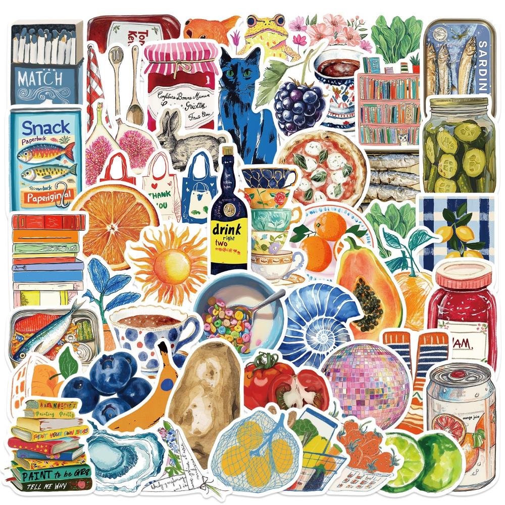 Vintage Food and Life Style Stickers Vinyl Decals for Water Bottles Laptops Journals Scrapbooking and Daily Aesthetic Decoration