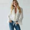 Women's Ruffled V Neck Long Sleeve Elegant Blouse Solid Color Casual Top Shirt