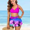 Women's Shoulder Strap Swimsuit Bright Beach Print Bikini Tankini Swimsuit