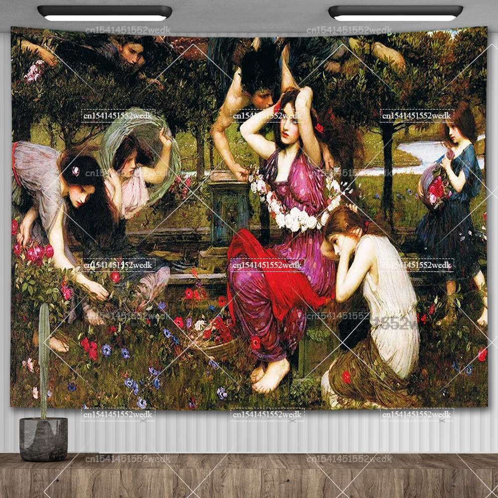 John William Waterhouse Artworks The Lady of Shalott Tapestry Wall Hanging Oil Paintings Home Decoration Aesthetic Tapestries