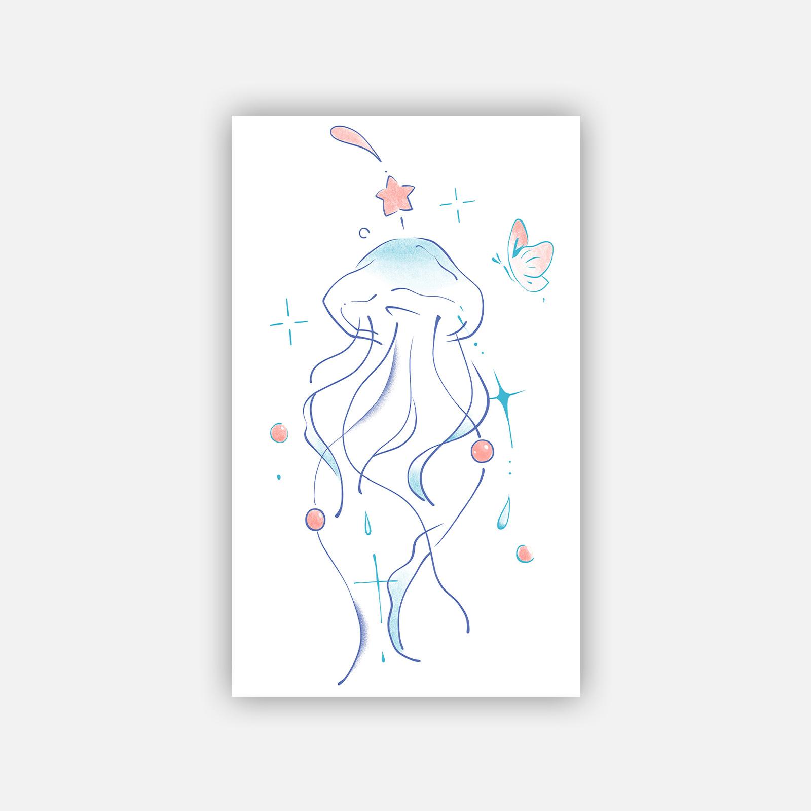 Simple High-End Feeling Small Fresh Color Dopamine Wind Chimes Jellyfish Tattoo Sticker 6*10