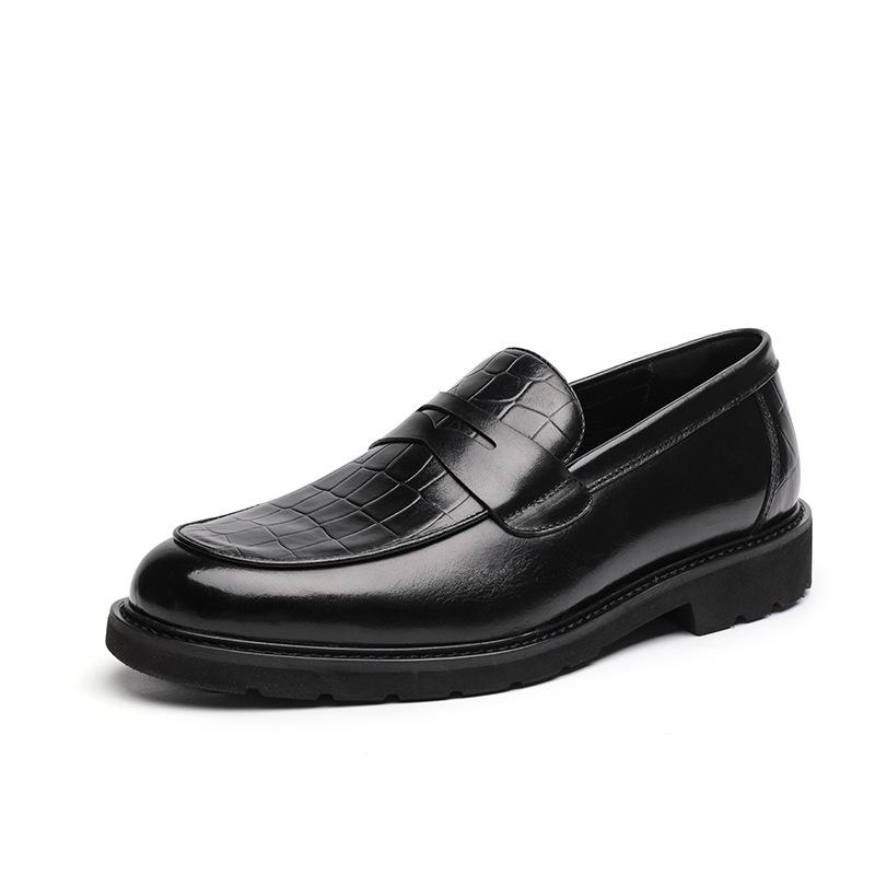 

Spring new men s shoes nesting loafers men s thick-soled first-layer Niu Yinglun simple casual leather shoes one pedal 38