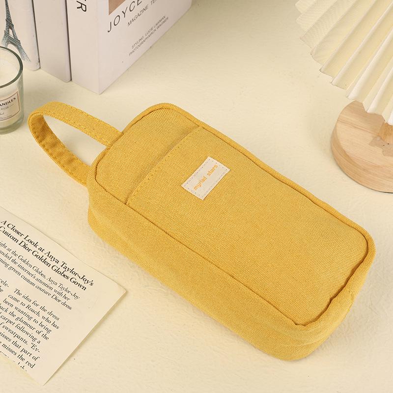 Large Capacity Multifunctional Pencil Case for Middle & High School Students - Solid Color Handheld Stationery Storage Bag