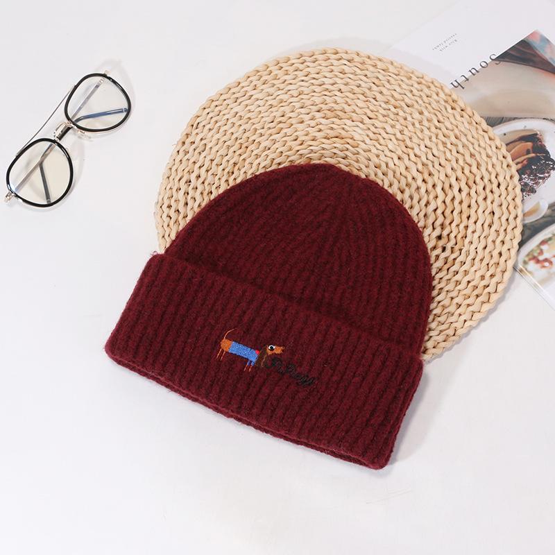 Ins Cute Puppy Knitted Hat for Women Autumn and Winter Students Cold Protection and Warm Versatile Wool Hat Couple Pullover Hat