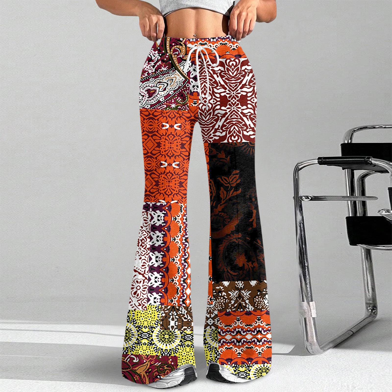 

Женские модные свободные спортивные брюки с ретро-принтом и кулиской на талии, повседневные брюки клеш L