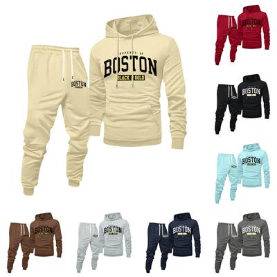 Erkek Çok Yönlü Baskılı Kapüşonlu Sweatshirt ve Eşofman Altı 2 Parça Günlük Atletik Eşofman Takımı Seti