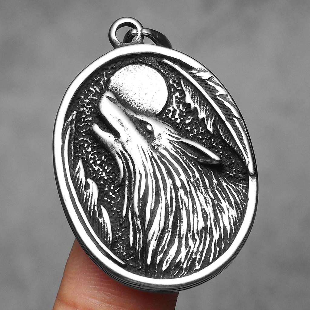 Full Moon Wolf Compass Men Necklaces Stainless Steel Pendant Chain Women Punk Fashion Jewelry New In Accessories Gifts