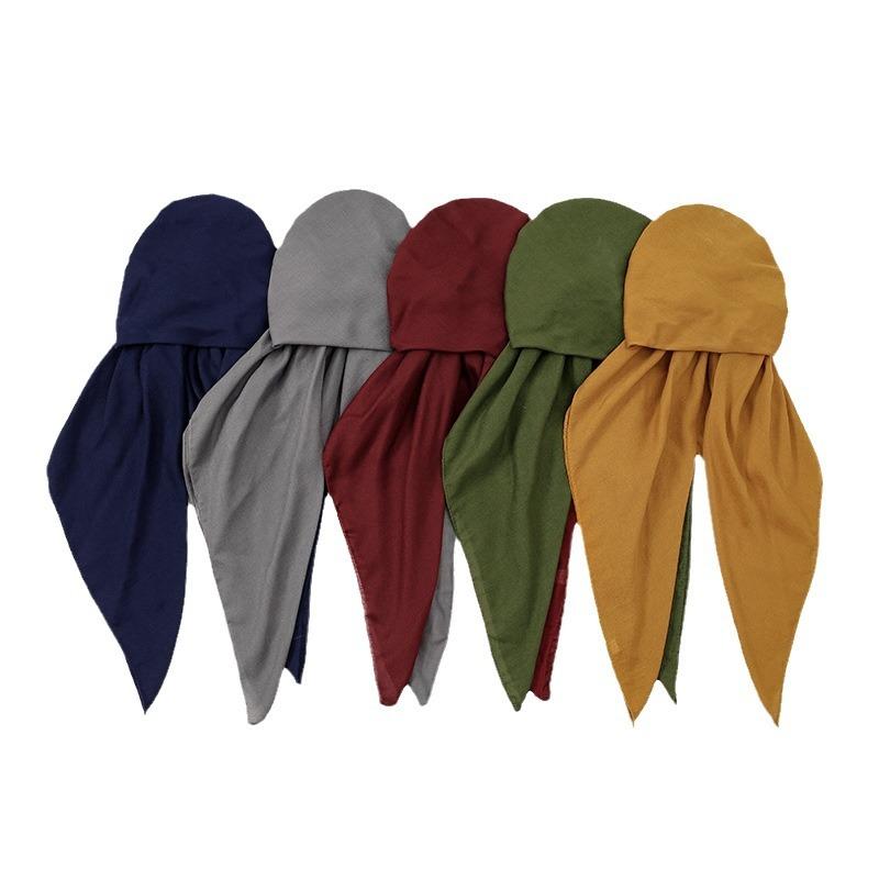Solid Color Cotton Linen Turban Hijab Hats Head Wraps Muslim Hat Breathable Chemo Cap for Women Girls