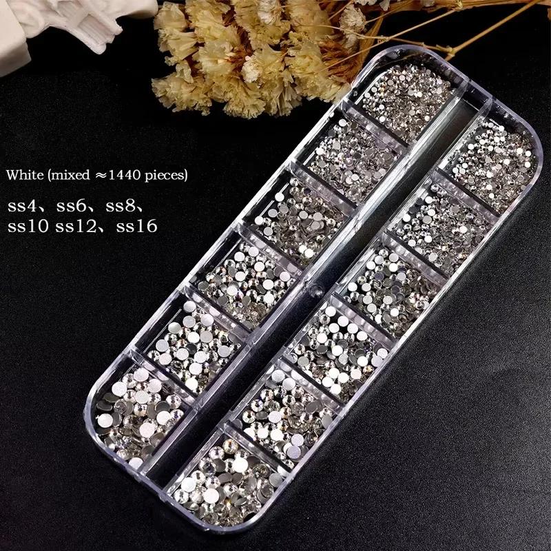 750 Stück Nagelkunst-Dekorationen, AB-Kristall-Nagel-Strasssteine in mehreren Größen, flache Unterseite, kristallklare Diamant-Edelsteine, DIY-Nägel, Glitzer