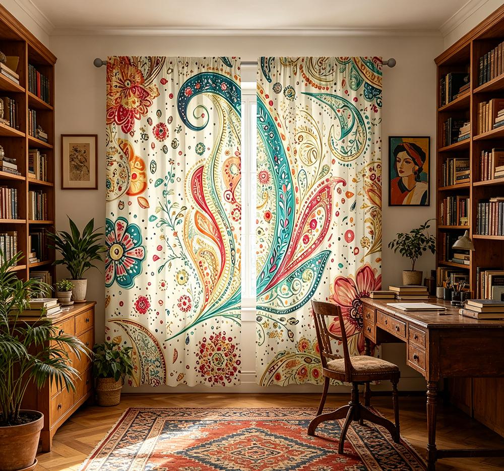 2PCS Digital Printed Curtains, Floral Leaf