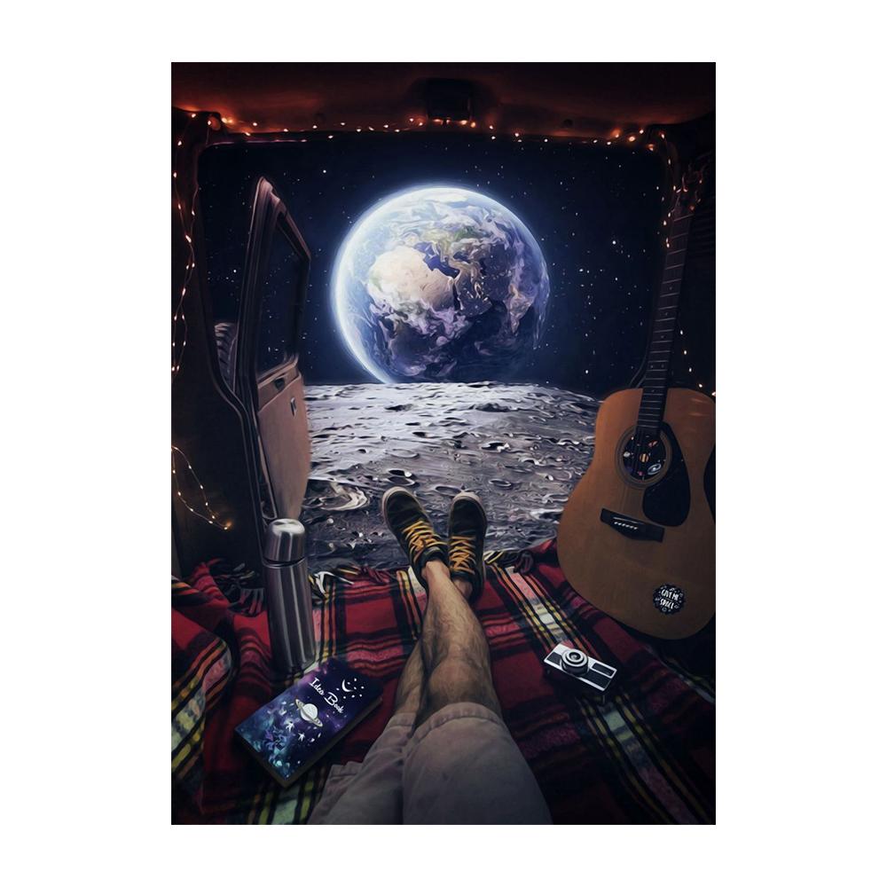 Astronaut Drinks Beer on The Moon While Watching The Earth Being Destroyed Canvas Painting Posters Prints Living Room Wall Art Pictures