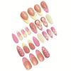 24Pcs Yellow & Pink Flower Decor French Manicure Medium Almond Shaped Artificial Nail Tips, For Ladies Daily Wear Press On Nails Nail Supplies