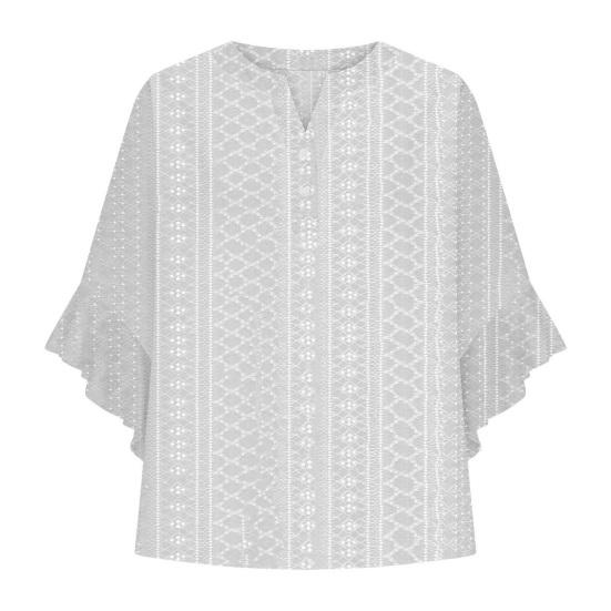 

Женские пуловеры с V-образным вырезом, оборками, кружевными рукавами с принтом, футболка с принтом, свободного кроя, повседневная блузка S белый