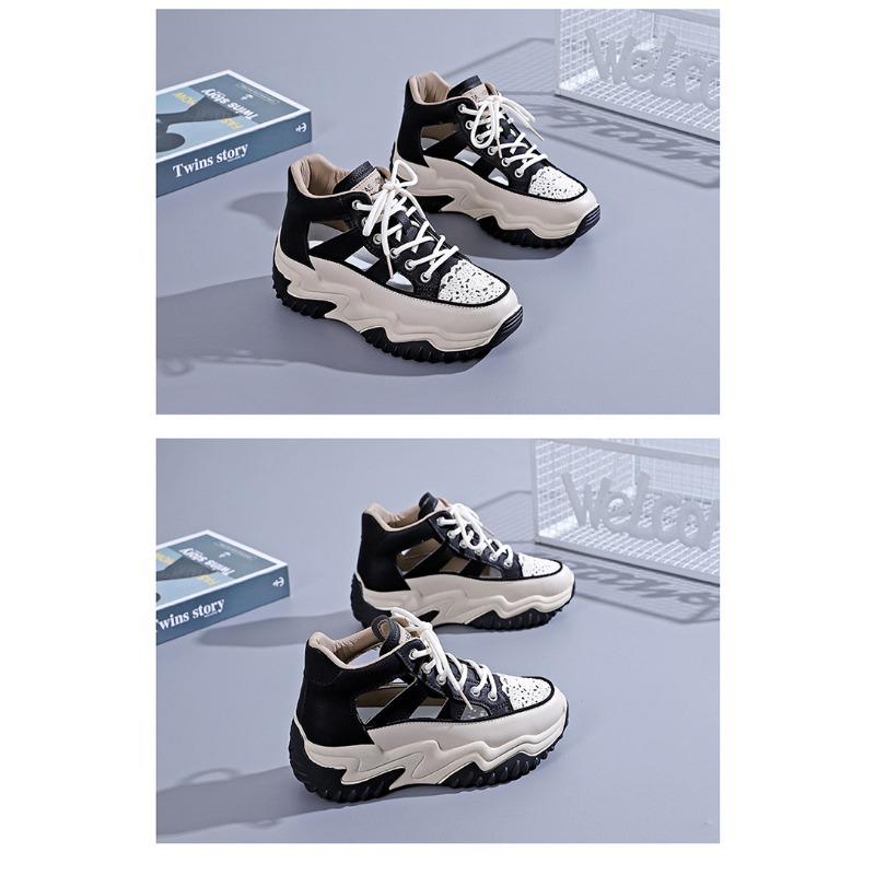 Sommer Neue ausgehöhlte weiße Schuhe für Studentinnen Atmungsaktive Freizeitschuhe mit dicken Sohlen