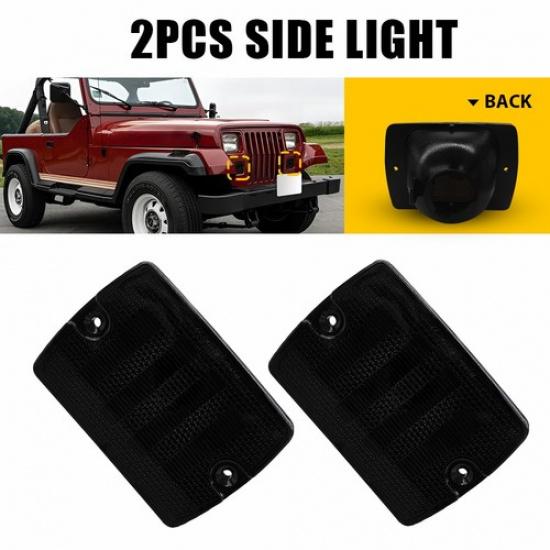 Fits Jeep 1987-1995 Wrangler YJ Smoked Front Turn Signal Parking Lights Housings