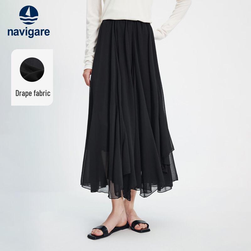 Navigare Women's Flowy Pleated A-line Maxi Skirt