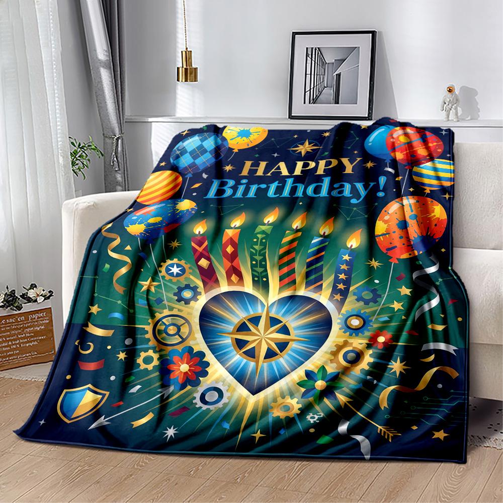 Happy Birthday Wishes Blanket Warmthful Decor Suitable for Picnics Seaside Sofa Four Seasons Multipurpose Digital Print