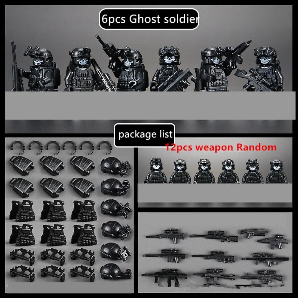 

Городская полиция камуфляж Ghost Commando спецназ строительные блоки MOC современные русские солдаты фигурки военное оружие игрушка чёрный
