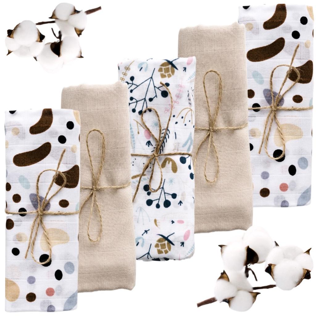 Babyu, Muslin Cotton Burp Cloths Large Delicate 5 Pcs. 39x39 Cm