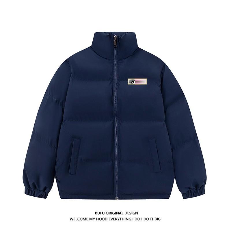 

Guochao Men s Stand Collar Printed Cotton Jacket Brand Trendy Winter High Street Coat for Couples 2XL темно-синього кольору