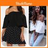 Top Estivo Elegante Scollato con Orlo Arricciato Vestibilità Larga Donna T-shirt Moda Urbana