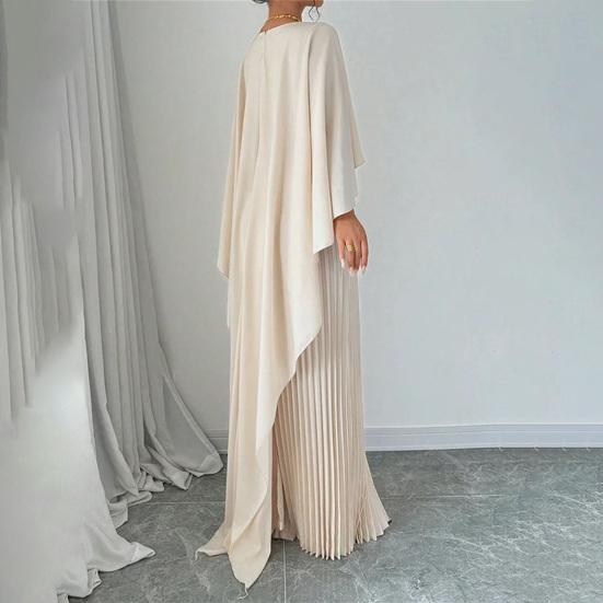 Women's Pleated Flowy Maxi Dress Split Cape Sleeve Formal Wedding Guest Dress Cocktail Evening Party Long Dress