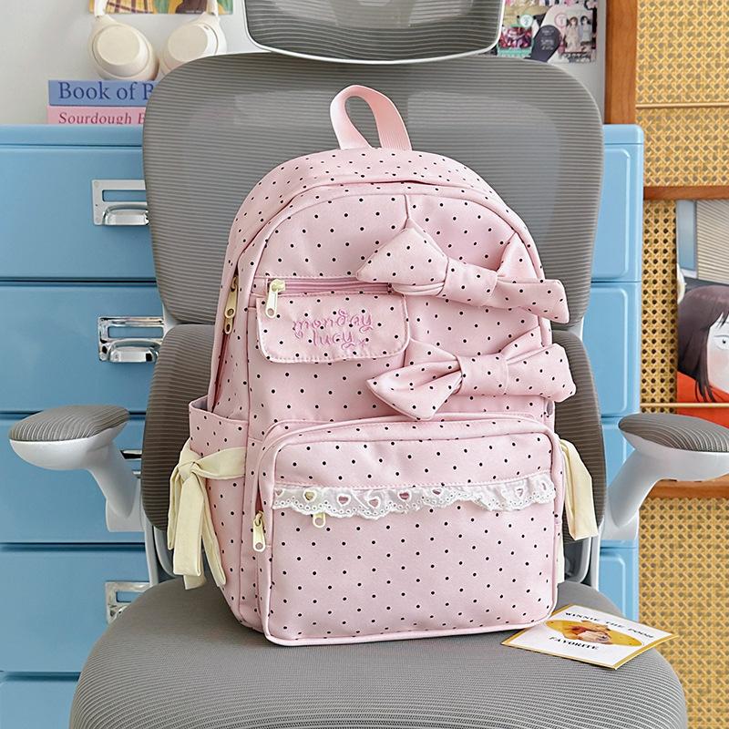 Schoolbag New Japanese Ins Schoolbag Cute Girl Bow Middle School Student College Style Backpack Light and Sweet Backpack
