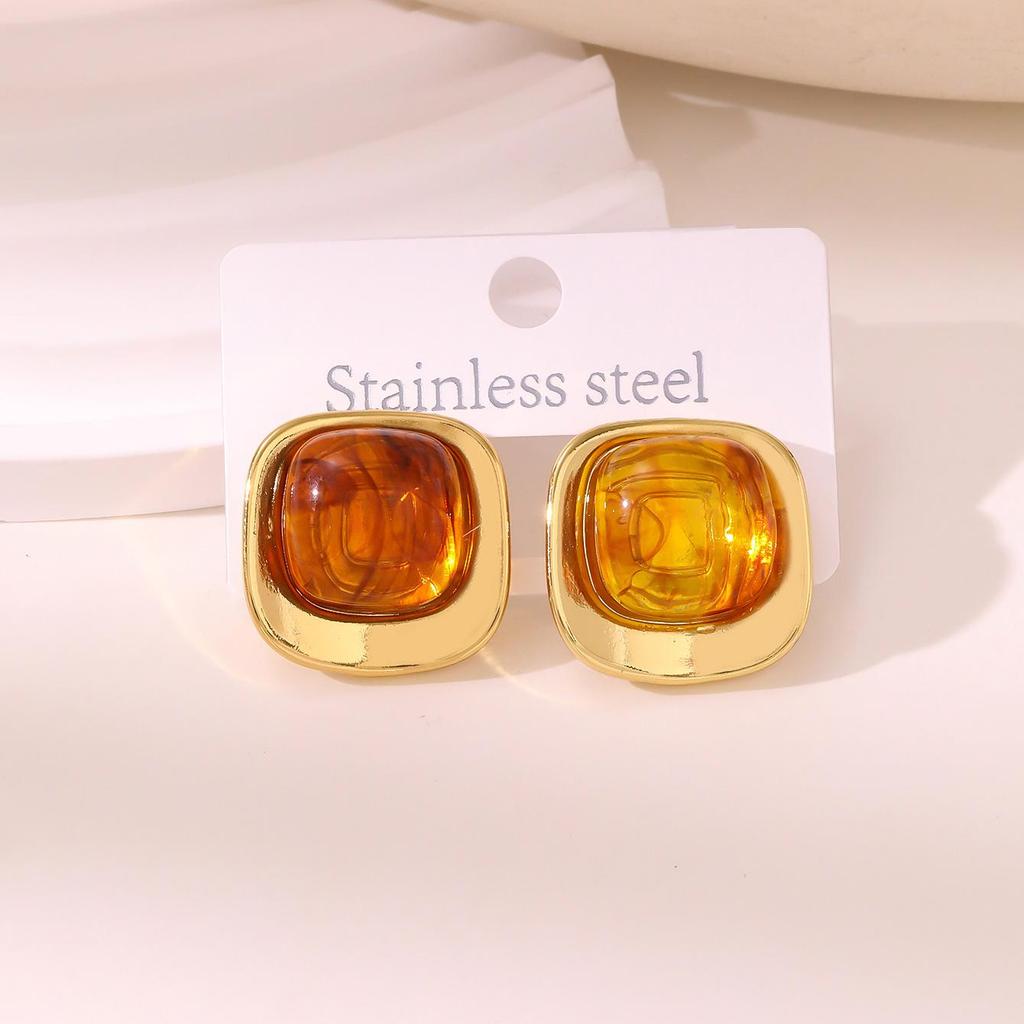 French Fashion Resin Cube 18k Stud Earrings for Women's Daily Wear
