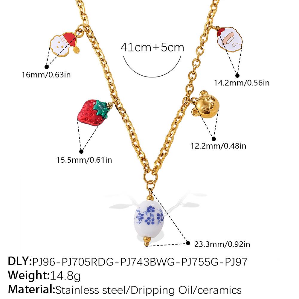 

European & American DIY Christmas Pendant Necklace: 18K Gold-Plated Stainless Steel, Fashionable Cartoon Design for Women.