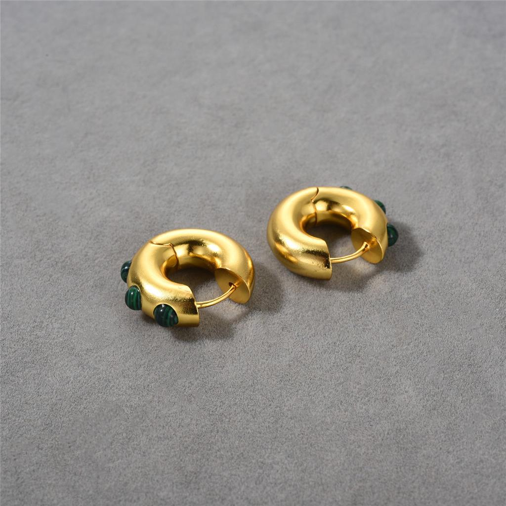 Orecchino a Cerchio Placcato Oro 18K Reale con Intarsio di Malachite Moda Personalità Tendenza Semplice Temperamento Orecchini Donna